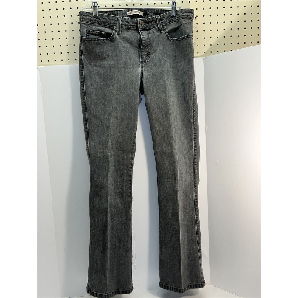 Lee Mid Rise Bootcut Jeans Lower On The Waist Womens 12 Gray Distressed cotton